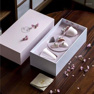 Set da tè Set di tazze da tè Gaiwan con fiori impastati a mano rosa Teiera in ceramica Tazze da tè con vassoio Confezione regalo in vaso di rose cinese