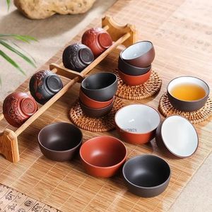 Ensembles de thé poterie porcelaine glaçure tasse en céramique service de Fu grossier thé 6 pièces grandes tasses changement four chinois Kung