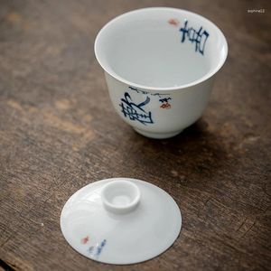 Ensembles de service à thé, bol couvert de calligraphie d'écriture Pure, tasse chinoise unique avec couvercle, service à thé, poignée, infuseur Anti-brûlure