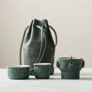 Rétro Sanxingdui service à thé en céramique Kit théière antique et tasse 1 Pot 2 tasses fabricant Camping sac fourre-tout en plein air fournitures artisanat
