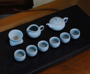 Juegos de té Ruxingtang chino Ru porcelana cielo azul juego de ollas planas regalos personales de negocios familiares