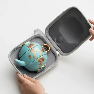 Ensembles de service à thé, un Pot, deux tasses, céramique peinte à la main, tasse à thé en céramique pour l'extérieur, Portable