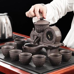 Ensembles de voiles de thé Portable Portable Lazy Purple Sand Automatique Anti-Scald Gongfu TEA SET