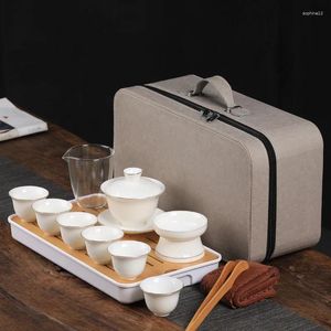 Ensembles de voiles de thé Chinois de cérémonie de thé chinois White Tive Quality Cearmic Teapot Travel Designer avec sac Drinkware Gift Friend