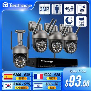 Techage 3MP PTZ Système de vidéosurveillance sans fil Audio bidirectionnel Caméra de sécurité IP WIFI 10CH P2P NVR Kit de surveillance vidéo Piste automatique humaine HKD230812