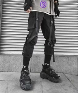 Techwear Hiphop Jogger Ribbon Sports Pants Streetwear Black Harem Multipocket Casual9068434