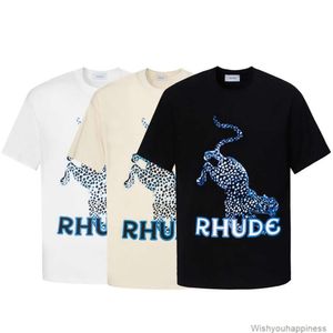 Camisetas Camisetas Lujo Diseñador para hombre Ropa de moda Rhude American High Street Fashion Br Verano Casual Dibujos animados Leopardo Animal Patrón Impreso Manga corta Tee Shir