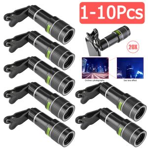 Telescopios 110pcs Universal 20X Zoom Telajete Lente de teléfono móvil Lente de teléfono móvil Lente con clip para viajar, mini telescopio