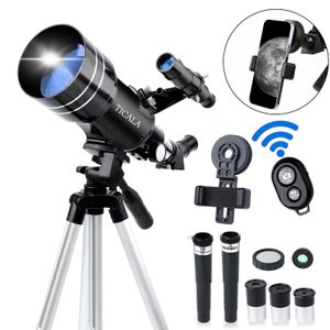 Telescopes TICALA 150X Astronomical Telescope for Kids 70mm Refractor Astronomy Beginners with Bluetooth Camera Phone Holder 231101