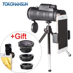 Télescopes Tokohansun Mobile Phone Camera Lens 40x60 Telescope téléobjectif + 3in1 Fisheye Wide angle Macro Lentes pour Huawei Samsung