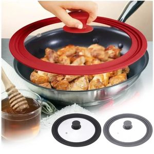 Couvrages en verre trempé 16222832cm Pot visuel visuel de couvercle en silicone pour la cuisine de cuisine accessoires 240415