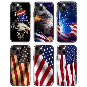 Cajas de teléfono de vidrio templado para iPhone 14 Pro Max 13 12 11 XS XR X 14Plus Moda Bandera nacional de Estados Unidos Cubierta trasera dura Funda para teléfono móvil