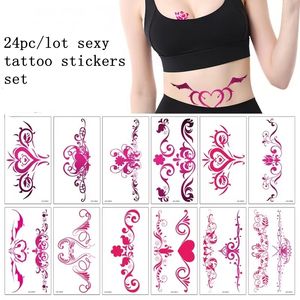 Tatuajes Temporales 24pc / Lot Sexy Tattoo Stickers Tatuaje Falso para Mujer Impermeable Moda Body Art Faux Tatouage Pour Femme Tattoo Kit Tatuajes 230701