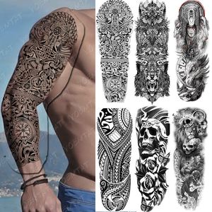 Tatouages ​​temporaires grandes manches bras tatouage choullon de serpent maori imperméable hommes hyperréalistes s viking autocollant crâne corps faux tatoo femmes 230812