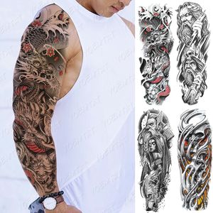 Temporary Tattoos Large Arm Sleeve Tattoo Japanese Dragon Prajna Waterproof Tatto Sticker Mechanical Body Art Full Fake Tatoo Women Men 230812