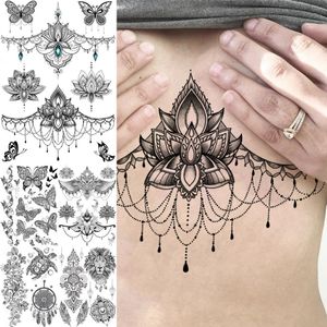 Tatuajes temporales de loto henna mandala cofre para mujeres debajo de la mariposa adulta tortuga león falso tatuaje sexy tatoos impermeables 230812