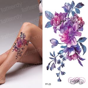 Tatouages ​​temporaires autocollants de tatouage imperméables feuilles de fleurs violet bras jambe tatouage de transfert d'eau art corps fausses femmes filles 230812