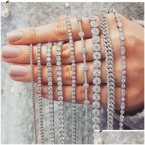 Tennis 20 Style Sparkling Luxe Bijoux 925 Sterling Sier MTI Forme Blanc Topaz CZ Diamant Pierres Précieuses Femmes Bracelet Pour Amant Drop de Otrqw