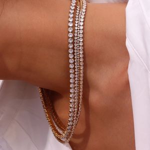 Tennis Graduated 2mm 3mm 4mm5mm Shiny Luxury 3A Zircon Tennis Necklace Women's Waterproof Stainless Steel Gold Plated Bridal Necklace 231213