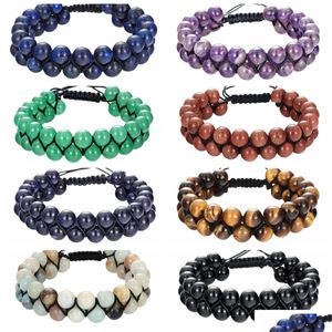 Tenis Mujer Tenis Pulsera Ajustable Doble Chakra 8 Mm Granos Redondos De Piedra Amistad Tejida Brazalete De Cristal Para Hombres Cuerda Negra Joya Dhfkj