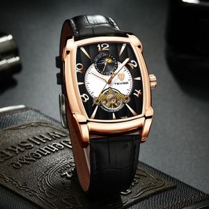 Tevise hommes montres lune phase tourbillon montre mécanique hommes en cuir lumineux sport montre-bracelet relogio masculino289J