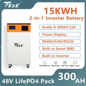 TEZE 48V 300AH LIFEPO4 Batterie 15kwh Powerwall All-in-One avec onduleur de 5 kW Max.Six Système de stockage hors réseau parallèle 51V 300AH