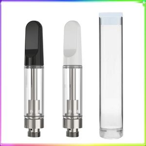 Cartouches de vape en verre céramique TH205 avec tube en plastique 0,5 ml 0,8 ml 1,0 ml blanc noir bouchon à vis 510 filetage TH2-SE chariots vides