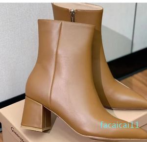 Los mejores botines Gianvito Rossi para mujer Botas puntiagudas de cuero de tacón grueso Botas cortas de moda de otoño e invierno Cremalleras laterales casuales Bota de diseñador de lujo