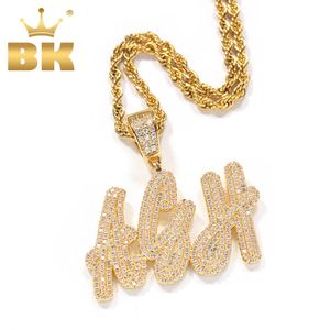 THE BLING KING Double couche chevauchement cursive police pendentif solide faire vos mots colliers glacé zircone Hiphop bijoux 240106