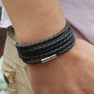The brand black retro Wrap leather bracelets men bangles fashion sproty Chain link male charm bracelet with 5 laps