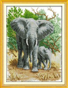 L'elefante madre e figlio Punto croce Strumenti artigianali Ricamo Set cucito contato stampa su tela DMC 14CT 11CT Dipinti decorazioni per la casa