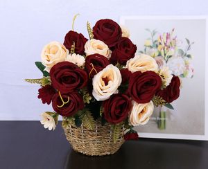 La dernière simulation de fleurs décoratives de 32 cm bord roulé rose bouquet de mariage une variété de couleurs à choisir parmi le soutien logo personnalisé