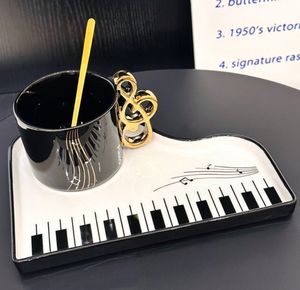 The latest 7oz piano -shaped ceramic coffee cup discs with spoon, many style choices, support customization of any logo