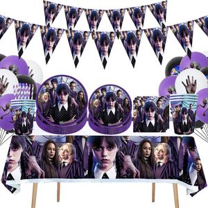La película Miércoles Addams Decoración de fiesta de cumpleaños Banner Globo Vajilla Suministros para eventos festivos Fondo para el hogar HKD230829