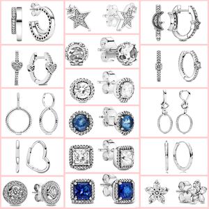 The New Popular 100% 925 Sterling Silver Charm Pendientes Star Snail Hoop Pendientes Crown Pandora Ms. Jewelry Accesorios de moda Adecuado para regalos de cumpleaños