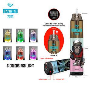 El más nuevo IMINI 7000 Puffs RGB Light Cigarrillo electrónico Mejor calidad Precio de fabricante electrónico 15 ml 850 mAh E-Cigs recargables Vapor 0 mg 20 mg 30 mg 50 mg