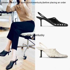 The Row the * Row Summer Woven Baotou Sandals Women's Fashion Square Head Geothene Realine Leather Hollow Out Thin Talon Muller Shoes Sandal