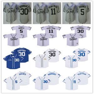Hombre The Sandlot Benny Movie Baseball 30 'The Jet' Rodriguez 5 Michael 'Squints' Palledorous 11 Alan Yeah-Yeah McClennan Jersey Stiched Grey White Blue