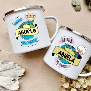 Les meilleurs grands-parents et grands-mères du monde en émail imprimé en français boissons Bénéres de café au lait tasses de camping abuelo abuela 231227