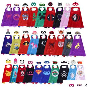 Costume de thème 102 Designs Capes de super-héros Costumes avec masque Set For Kids Birthday Fêtes en gros en satin mignon Cartoon Cosplay Fanc Dhdtk