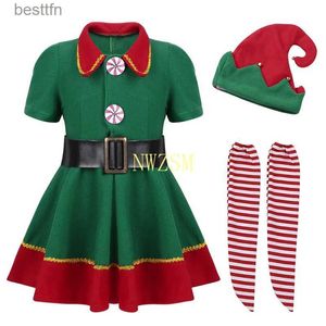 Costume à thème 2023 Green Elf Girls Christmas Come Festival Santa Clause pour les filles Nouvel An Vêtements pour enfants Déguisements Robe de fête de Noël L231013