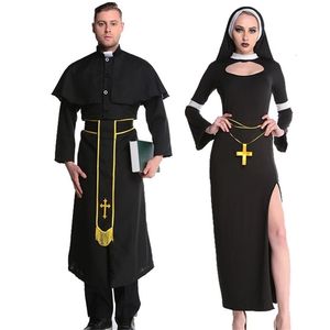 Traje temático Adulto Halloween Jesús Sacerdote Túnica Virgen María Monja Negro Sexy Católico Cosplay Ropa Vestido Pañuelo Traje cruzado 221124