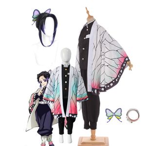 Thème Costume Adulte Enfants Anime Demon Slayers Kimetsu no Yaiba Kochou Shinobu Cosplay Costume Kimono Halloween Vêtements 230322