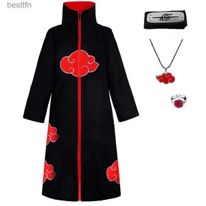 Thème Costume Akatsuki Cape Enfants Itachi Longue Robe Noire Unisexe Capes Halloween Cosplay pour Anime Livré avec Bandeau Anneau CollierL231007