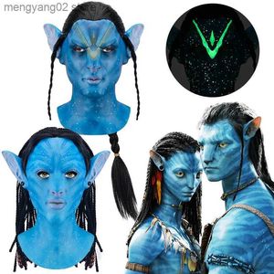 Thème Costume Avatar Neytiri Jake Sully Cosplay Masque Topeng Lateks Penutup Kepala Halloween Party Cosplay Come Props Masque en latex pour adulte T231011