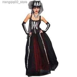 Costume à thème Carnaval Halloween Lady Deluxe Corpse Bride Skeleton Venez la Journée mexicaine de la tenue de fantômes morts
