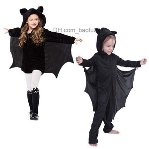 Traje temático Niños y niñas El murciélago negro viene a la sudadera con capucha de Halloween Ropa de cosplay de una pieza con alas medias para las orejas adecuadas para niños Z230804