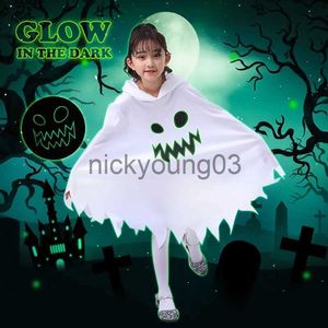 Thème Costume Enfants Garçons Filles Mignon Fantôme Blanc Démon Brillant Cape Cosplay Costumes Fantôme Visage Cape Performance Halloween Costume pour Enfants x1010