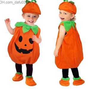 Disfraz de tema Diversión para niños Juego de rol Calabaza Fiesta de disfraces de Halloween Viene Mono sin mangas para niños Top + Sombrero + Zapatos Ropa de bebé Z230805