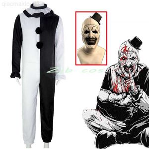 Tema Traje Payaso Joker Cosplay Ven Máscara Terrifier Mono Mujeres Hombres Halloween Horror Negro Blanco Body TV Art The Clown Clothes Set L230804